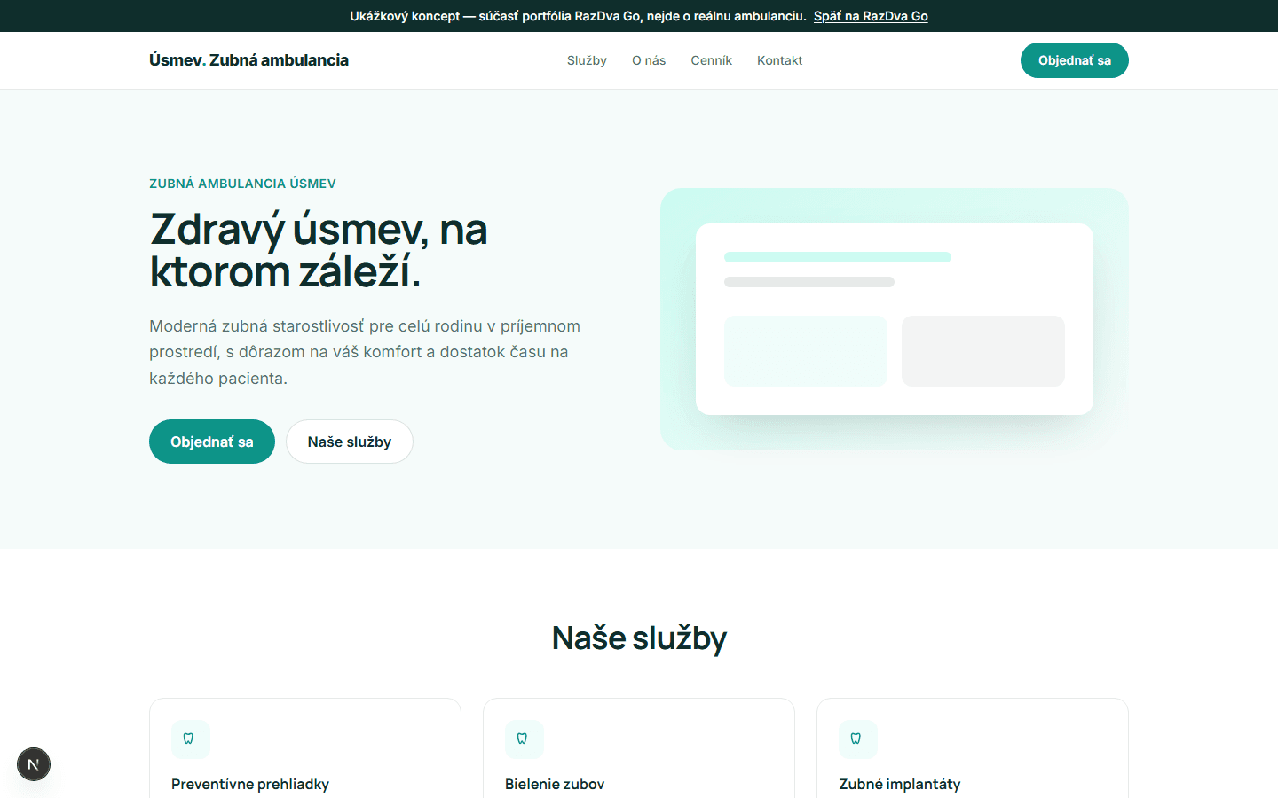 Ukážkový web pre zubnú ambulanciu Úsmev